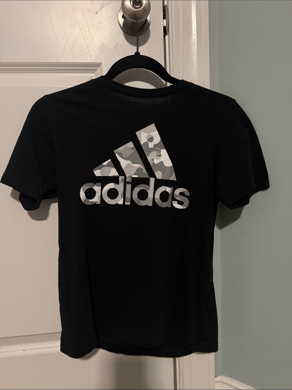 adidas Black Tee with Gray Camo Trefoil Logo